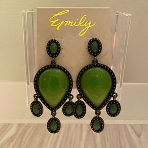 Emily brass and green cabochon drop earrings